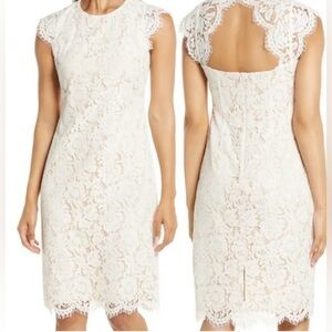 Vince Camuto White Cap Sleeve Lace Midi Dress